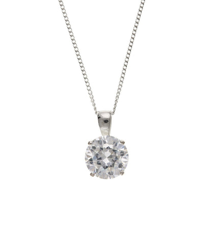 Sterling Silver Diamond Simulant Cubic Zirconia 10mm Round Large Pendant Necklace Ladies