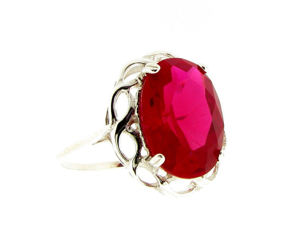 Created Ruby Oval Dress Ring Sterling Silver