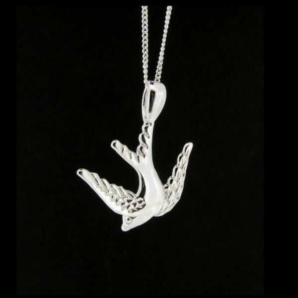 Solid 925 Sterling Silver Swallow Bird Pendant Necklace