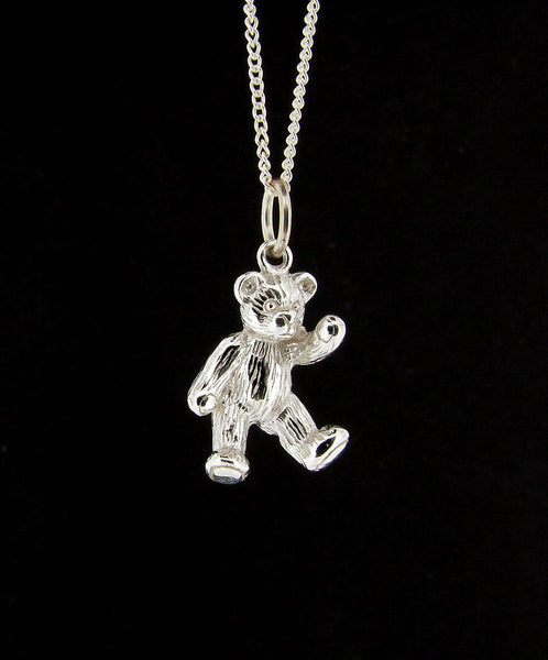 Solid Sterling Silver Teddy Bear Pendant Necklace Childrens Womens