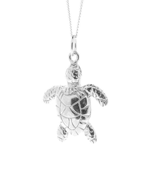 Ladies Sterling Silver Sea Turtle Pendant Necklace