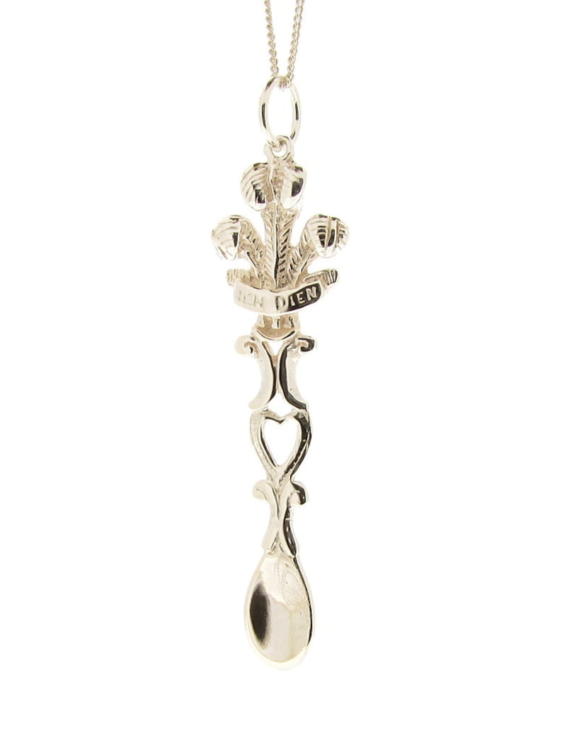 Sterling Silver Welsh Love Spoon Prince of Wales Feathers Heart Pendant Necklace Ladies Men's
