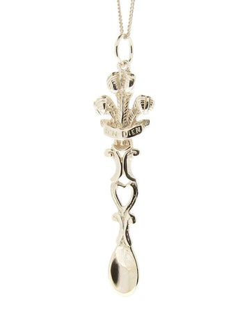 Sterling Silver Welsh Love Spoon Prince of Wales Feathers Heart Pendant Necklace Ladies Men's