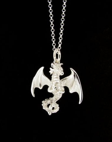 Men's Sterling Silver Dragon pendant Symbol of Courage Discipline