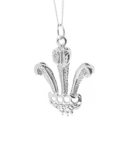 Sterling Silver Welsh Prince of Wales Feathers Emblem Pendant Necklace Men's Womens 